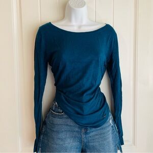 Hollister Sapphire Stone Blue Boat Neck Long Sleeve Cross Back Top Sz Small EUC